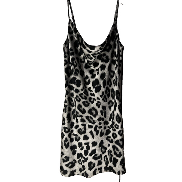 Glam Leopard Cowl Neck Mini Slip Dress-Women's Medium - Picture 1 of 11